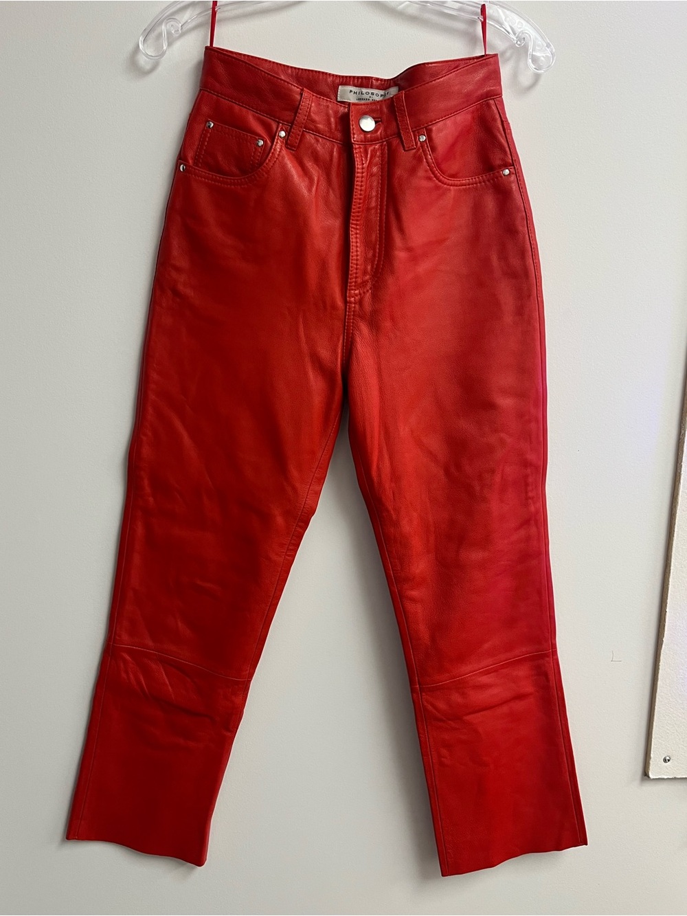 Philosophy Bold Red High-Waist Leather Pants